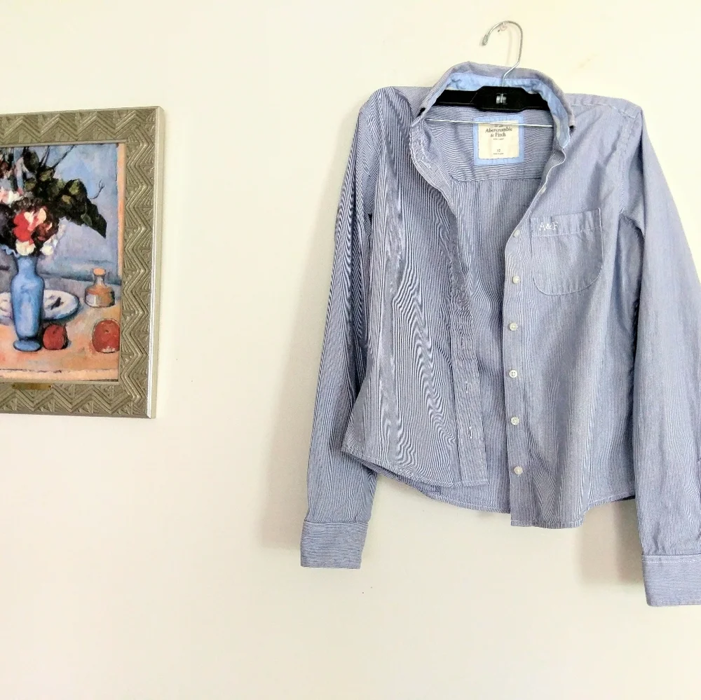 3/12 A&F blue white button down shirt curvy wa… - Picture 9 of 14
